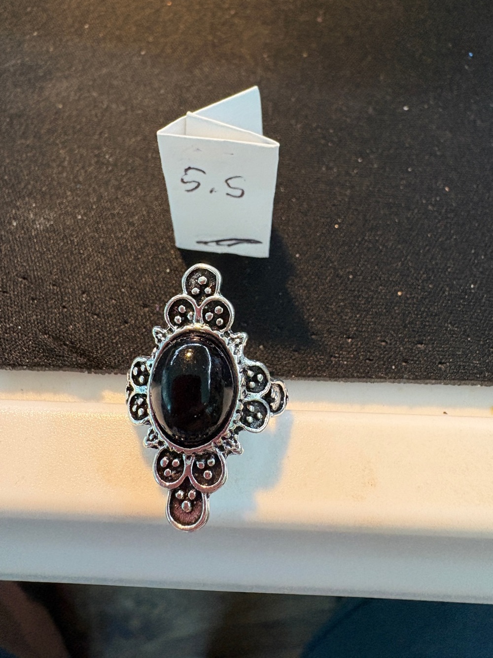 Sterling-Style Black Onyx Oval Statement Ring - Size 5.5